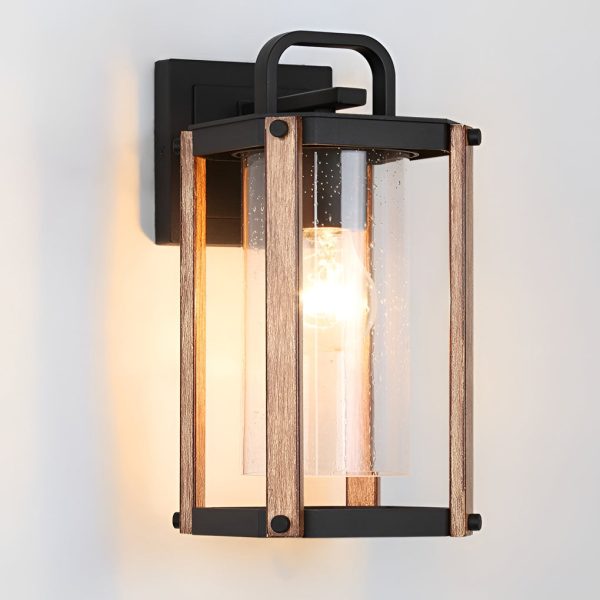 Lantern Shaped Waterproof Glass Black Industrial Outdoor Wall Sconce Lighting - Image 8