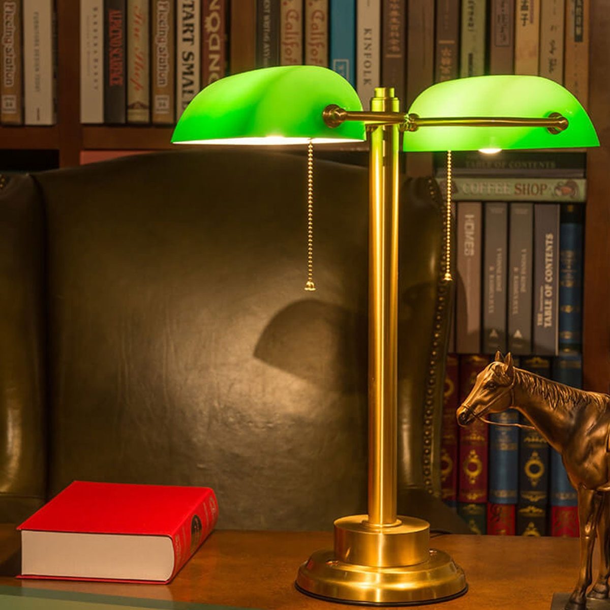 Vintage Green All Brass 2-Light Bank Pull Cord Touch Table Lamp - Image 3