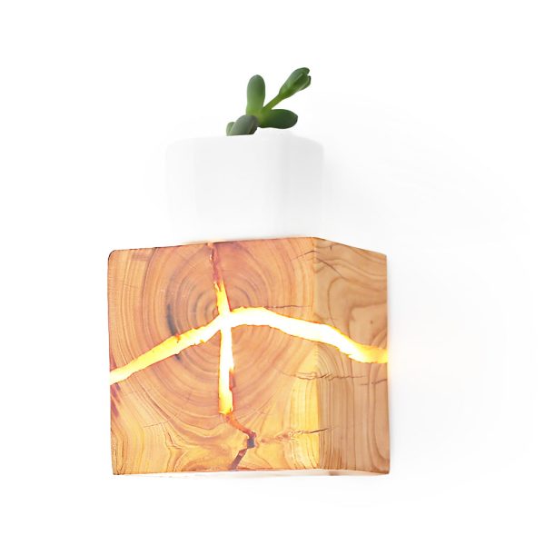 Cracked Wood Grain Design Creative Square Wall Lamp Wall Sconce Lighting - Image 4