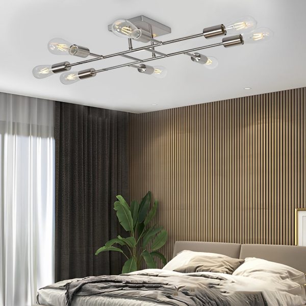8-Light Antique Brass Vintage LED Semi Flush Mount Ceiling Light - Image 3