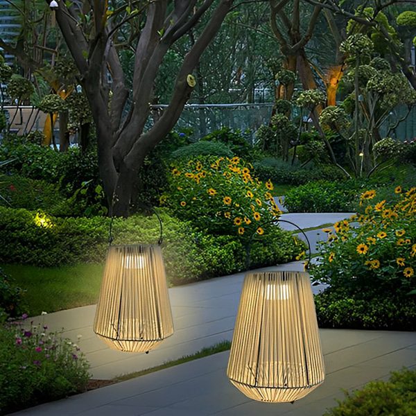 Portable Waterproof Handmade Rattan LED Modern Solar Outdoor Lanterns - Image 2