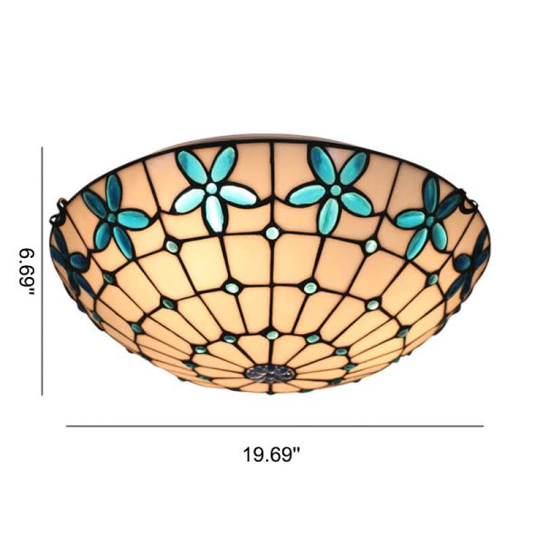 Tiffany Stained Glass Lilac Flower Bowl Shape 3/4 Light Flush Mount Ceiling Light - Image 7