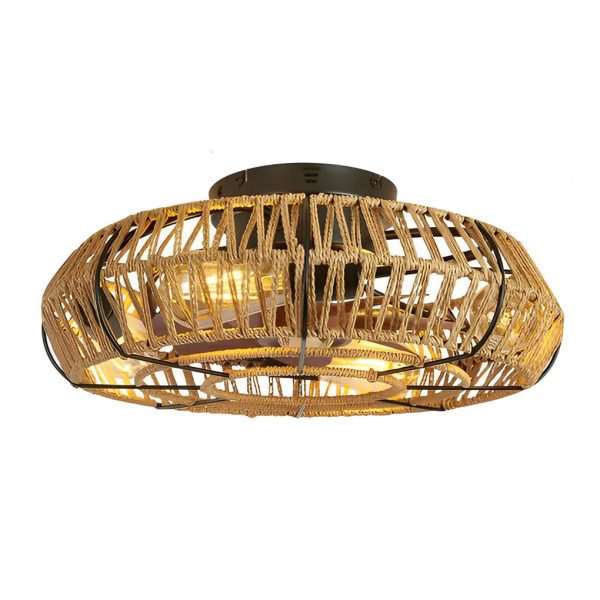 Creative Rattan Iron Timing Industrial Style Inverter Ceiling Fan Lamp - Image 6