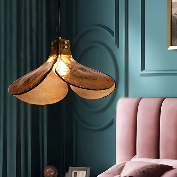 Four-leaf Flower Design Glass Copper Brown Retro Chandelier Hanging Lamp - Image 2