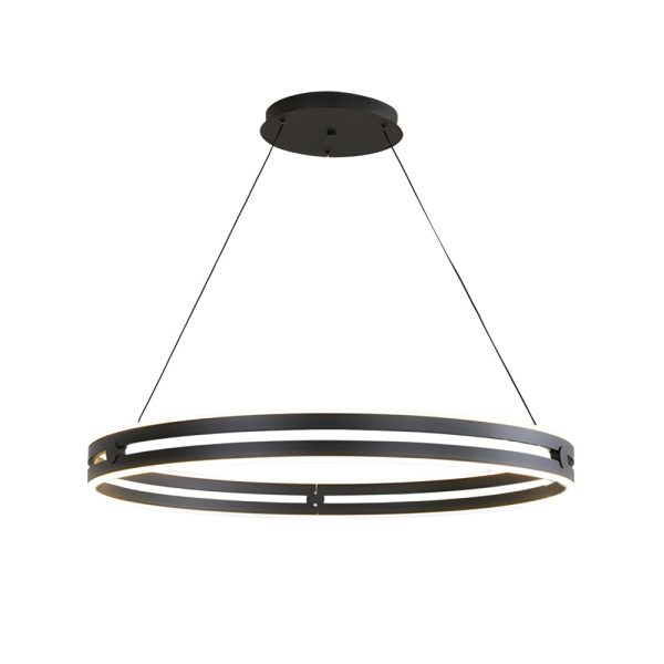 23.6-in Double Wheel Chandelier Modern LED Pendant Light, Black/Gold/Brown - Image 9