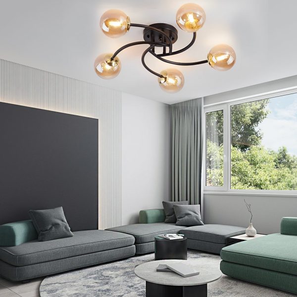 5-light Glass Globe Design Swirled Metal LED Modern Ceiling Lights - Image 10