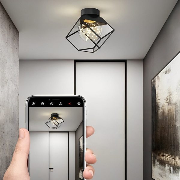 Square Frame Metal Glass Three Step Dimming Black Modern Ceiling Lamp - Image 5