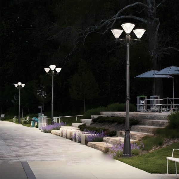 102-Inch Black Outdoor Street Light with 3-Light Post Lamp and Pole - Image 3
