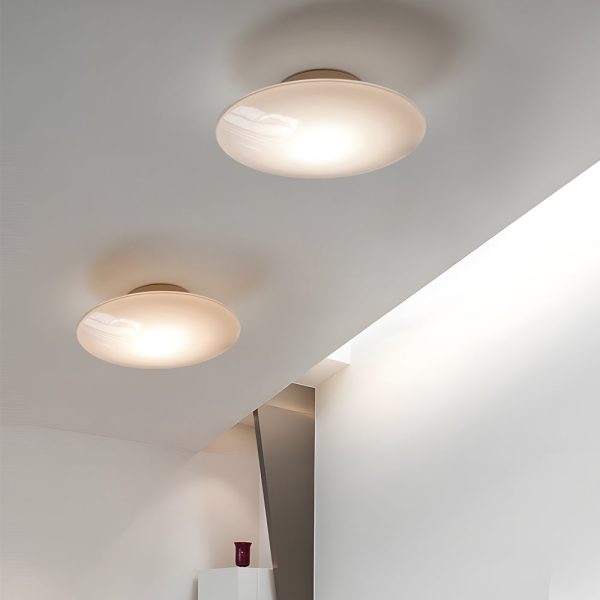 Modern White Glass LED Flush Mount Ceiling Lamp for Bedroom - Minimalist Style - Image 3