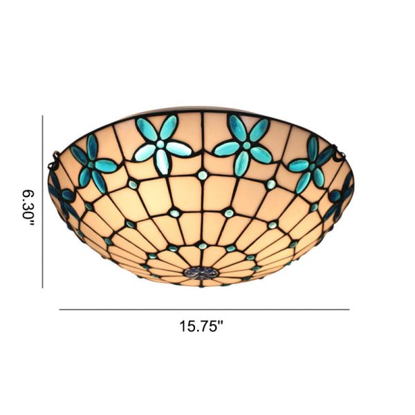 Tiffany Stained Glass Lilac Flower Bowl Shape 3/4 Light Flush Mount Ceiling Light - Image 6