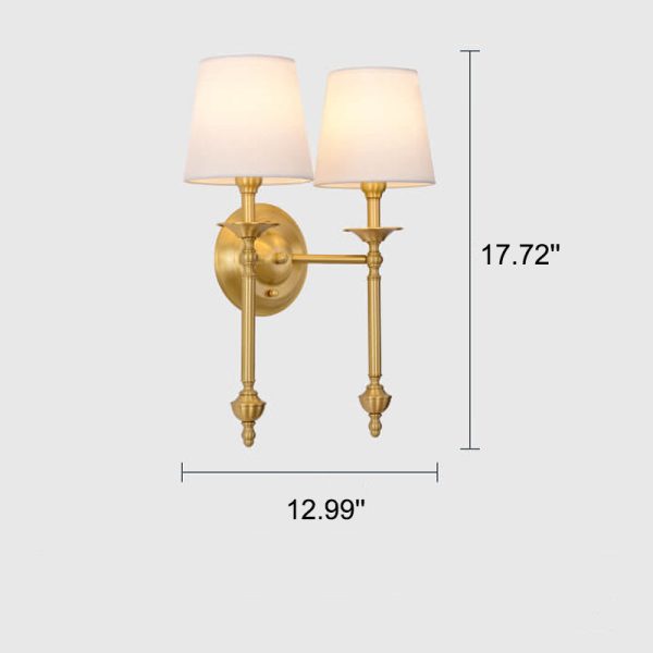 Modern Brass Fabric Shade 1/2 Light Wall Sconce Lamp - Image 8