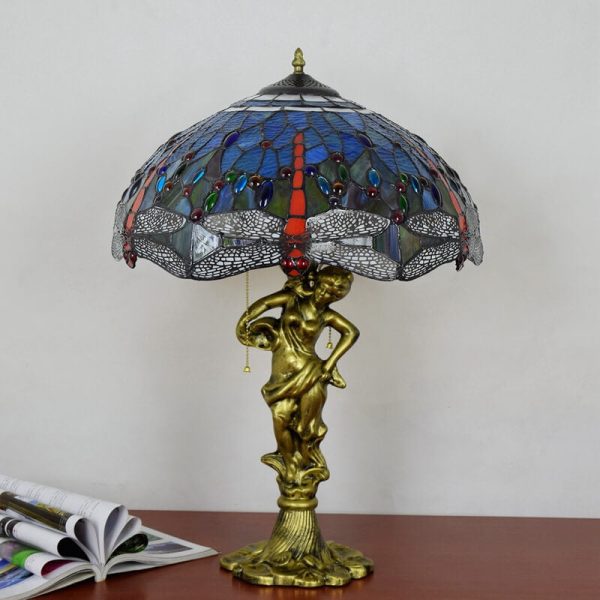 Tiffany Mediterranean Dragonfly Stained Glass 3-Light Zipper Table Lamp - Image 10
