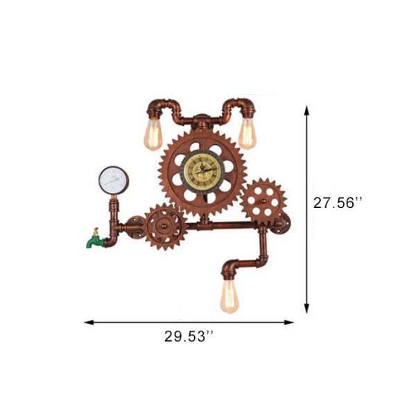 Vintage Industrial Gear Water Pipe Clock 3-Light Wall Light - Image 5