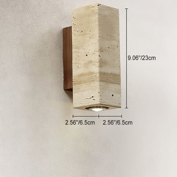 Japanese Wabi-Sabi Round Square Yellow Travertine Rubber Wood 1-Light Spotlight Wall Sconce Lamp - Image 8