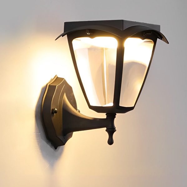 1-Light Black Solar Powered Porch Sconce LED Outdoor Wall Light - Image 7