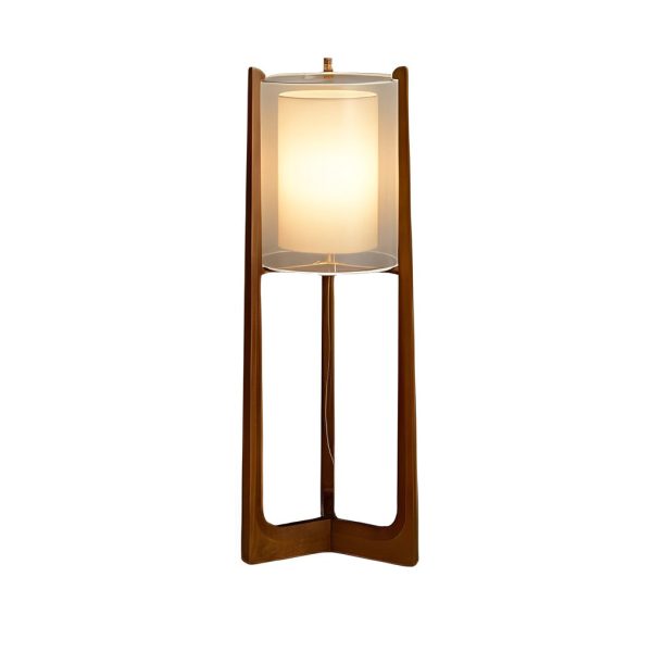 Rustic Japanese-style Wood Standing and Double Shaded LED Floor Lamp - Image 8