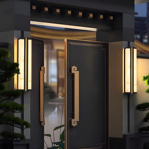 Modern Black LED Indoor/Outdoor Wall Lights with Resin Marble Shade - Image 2