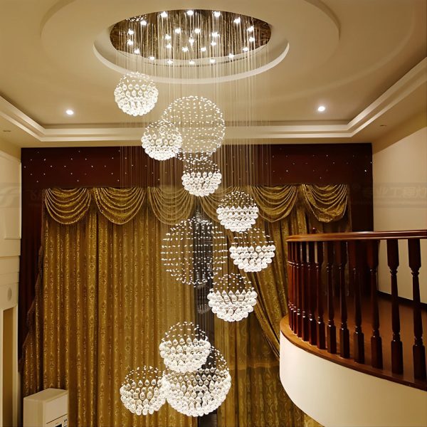 Spiral Raindrop Crystal Ball Three Step Dimming LED Staircase Chandelier - Image 2