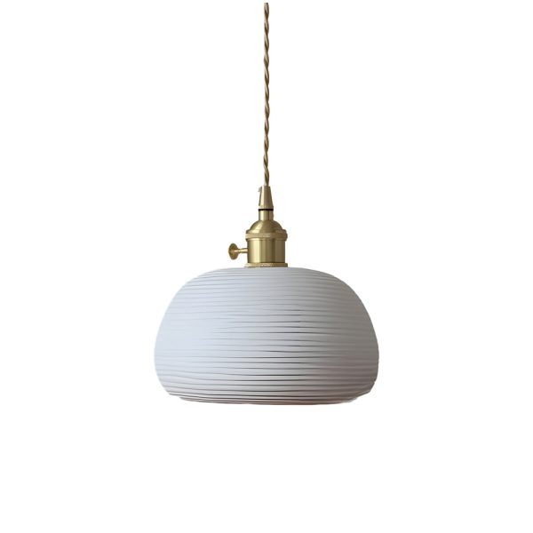 Round Striped Handmade Ceramic Shade Brass Ins Japanese Style Chandelier - Image 8