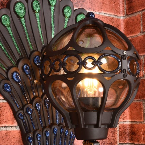 European Vintage Peacock 1-Light Outdoor Waterproof Wall Light - Image 6