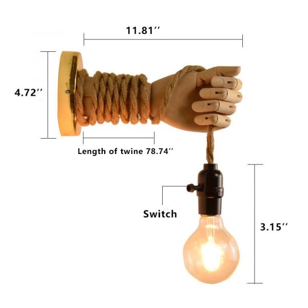 Industrial Woven Rope Hand -Shaped 1-Light Wall Sconce Lamp - Image 4