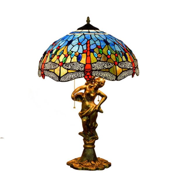Tiffany Mediterranean Dragonfly Stained Glass 3-Light Zipper Table Lamp - Image 6