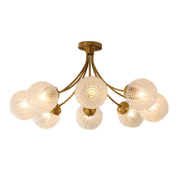 Modern Brass Carved Glass Semi-Flush Mount Ceiling Light - 6/8-Light - Image 9