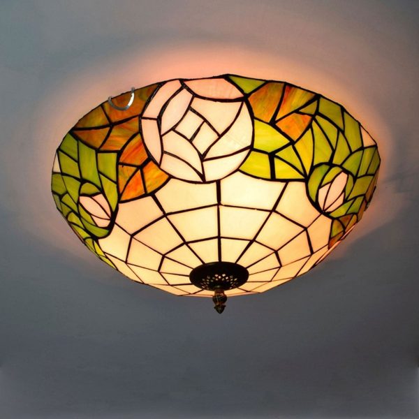 Tiffany European Retro Creative Stained Glass Rose Pattern Design 3-Light Flush Mount Light - Image 2