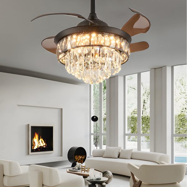 20'' Black Crystal Retractable Blades Ceiling Fan with LED Lights - Image 2