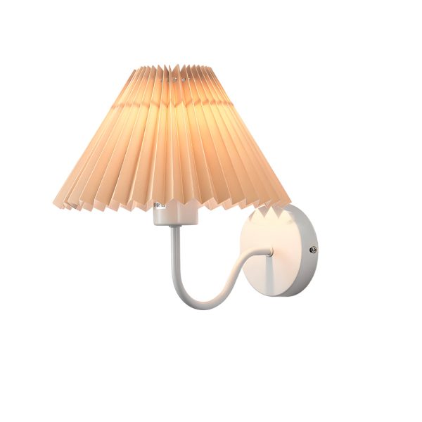 Vintage 1-Light Dimmable Metallic Armed Sconce with Pleated Fabric Shade - Image 11
