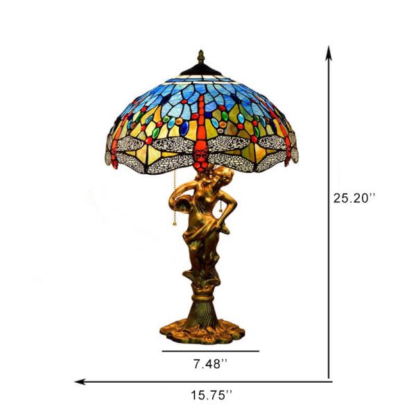 Tiffany Mediterranean Dragonfly Stained Glass 3-Light Zipper Table Lamp - Image 5