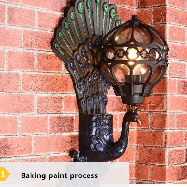 European Vintage Peacock 1-Light Outdoor Waterproof Wall Light - Image 7