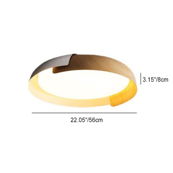 Minimalist Round Bowl Wood Grain LED Flush Mount Ceiling Light - Image 6