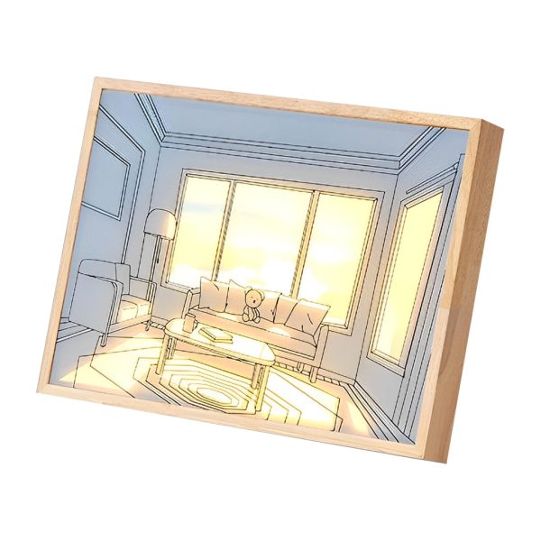Wood Frame Ins Touch Control Dimmable LED Sunshine Painting Night Light - Image 14