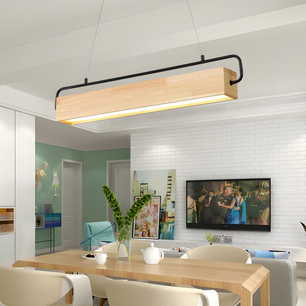 Wooden LED Dining Pendant Light - Rectangle - Image 2