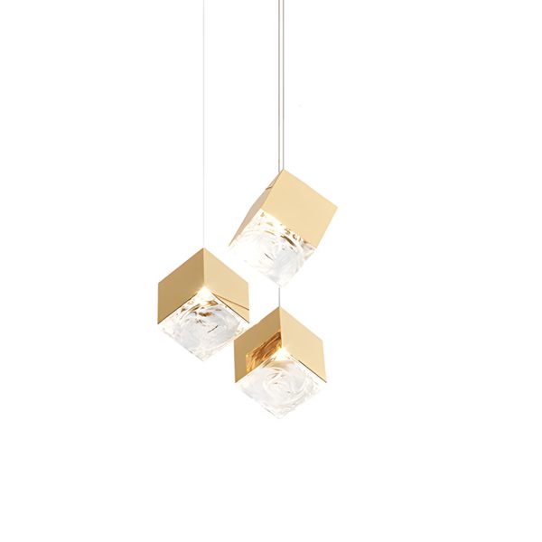 1/3/6/9-Light Multi Glass Ice Cube Metallic Staircase Chandelier in Gold/Chrome - Image 12