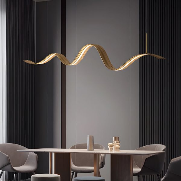 1-Light Linear LED Brass Elegant Flow Wave Pendant Light for Kitchen Island - Image 2