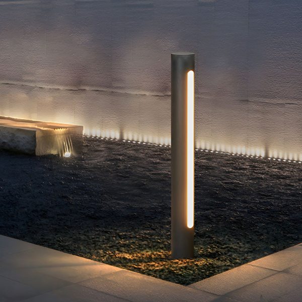 Matte Black Cylinder Outdoor Pathway Light with Strip LED Lighting - 15.8''/29.5'' H - Image 2
