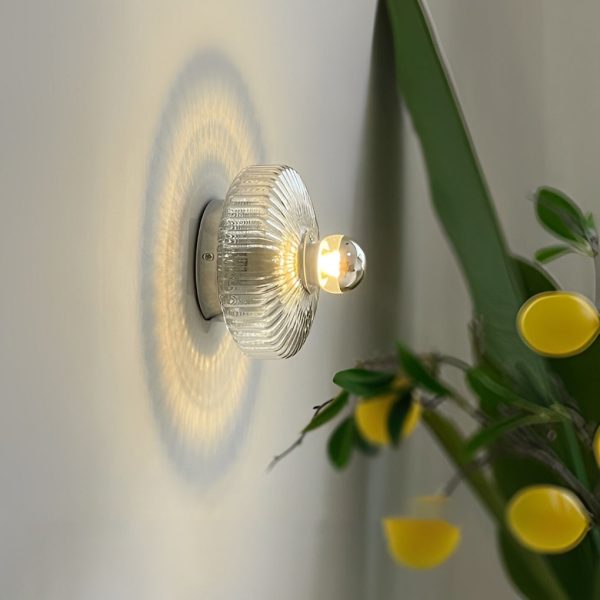 Round Cup Lid Transparent Glass Chromed Metal Medieval Modern Wall Lamp - Image 2