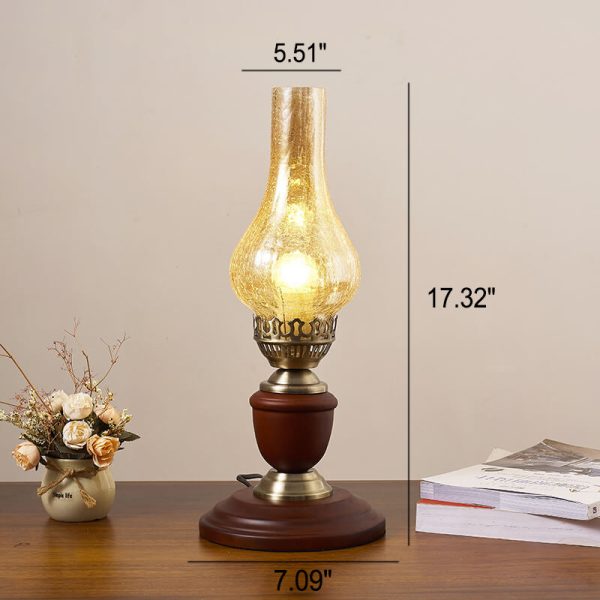 Vintage All Brass Wooden Glass Kerosene Lamp Design 1- Light Table Lamp - Image 8