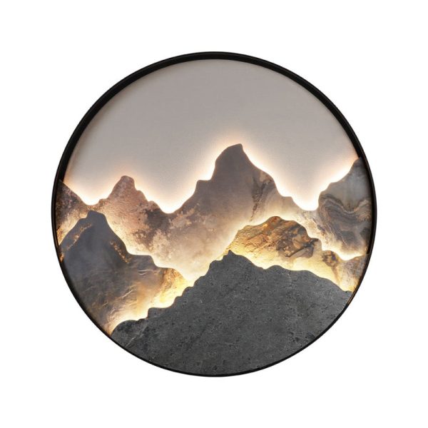 Round Natural Rock Slab Mountain Scenery Painting Modern Wall Lights Fixture - Image 8