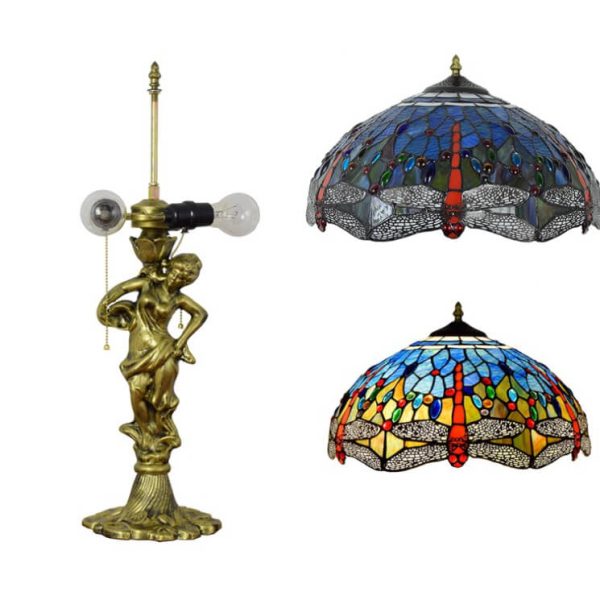 Tiffany Mediterranean Dragonfly Stained Glass 3-Light Zipper Table Lamp - Image 7