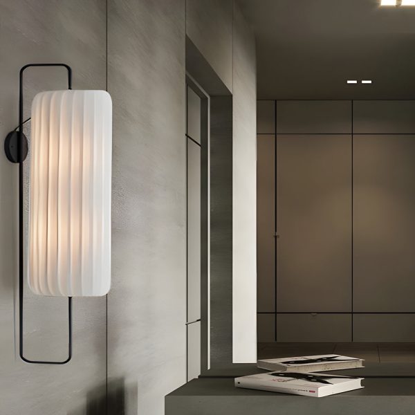 Japanese Style LED Wall Lantern Sconce with Striped Fabric Shade - Image 2
