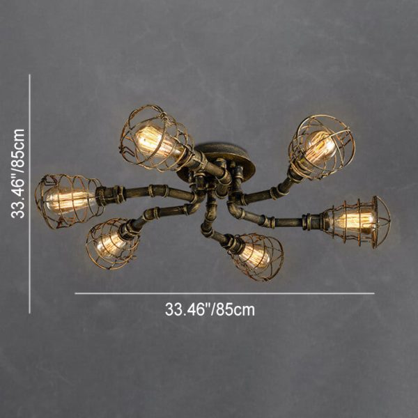 Industrial Vintage Water Pipe Round Iron 4/6/8 Light Flush Mount Ceiling Light - Image 4