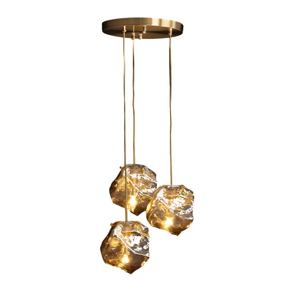Irregular Lava Texture Glass Shade Copper Simple Post-Modern Chandelier - Image 8