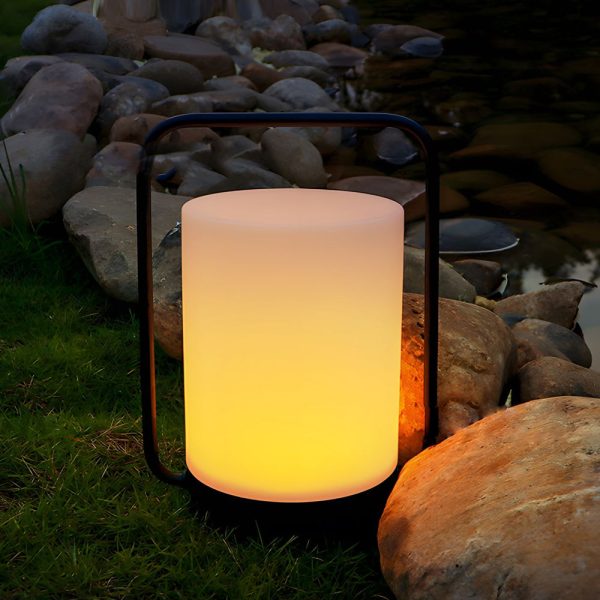 Modern Black Portable Outdoor Table Lamp With White Cylinder Shade, USB, IP65 - Image 2