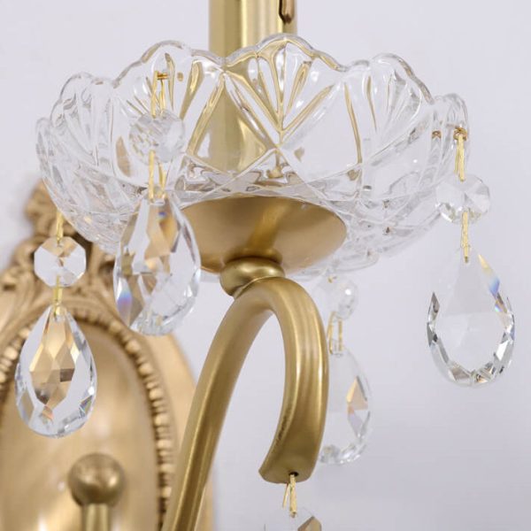 French Vintage Brass Crystal Candle Shade 1/2 Light Wall Sconce - Image 9