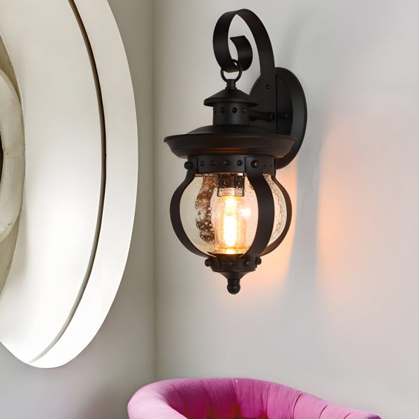1-Light Seeded Glass Globe LED Outdoor Wall Lantern with Curved Arm - Image 2
