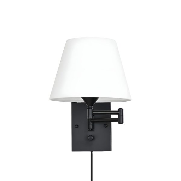 1-Light Linen/Brown/White Plug-In Swing Arm Wall Lamp with Linen Shade - Image 10