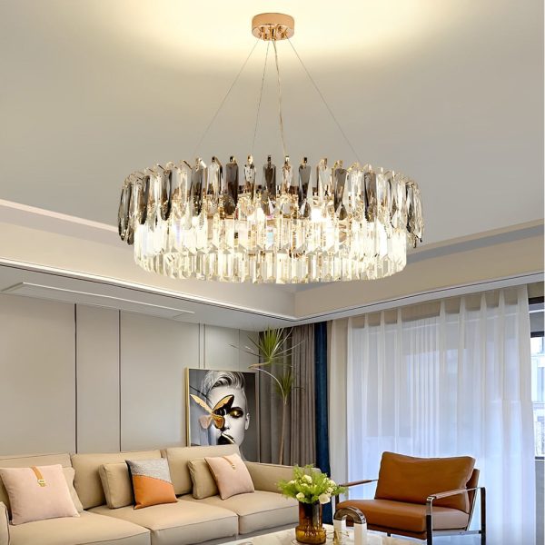 Double Layer Round Electroplated Metal Crystal Gold Modern Chandelier - Image 3
